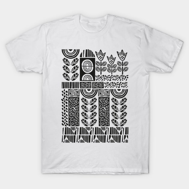 "Forest field" Linocut 01. T-Shirt by Szabi's Creative World